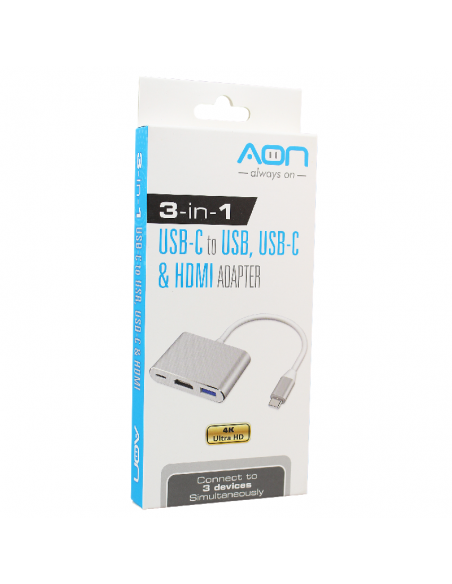 Adaptador AON USB-C a USB hembra, USB-C y HDMI
