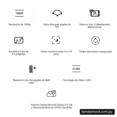 Timbre Inalámbrico Ezviz HP4 con Mirilla – Cámara 2MP, Pantalla Interior y Visión Nocturna