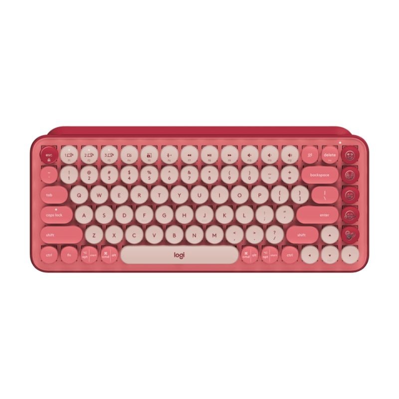 Teclado Logitech POP Keys Heartbreaker – Inalámbrico, Retro Mecánico, Emoji Keys – Rosa