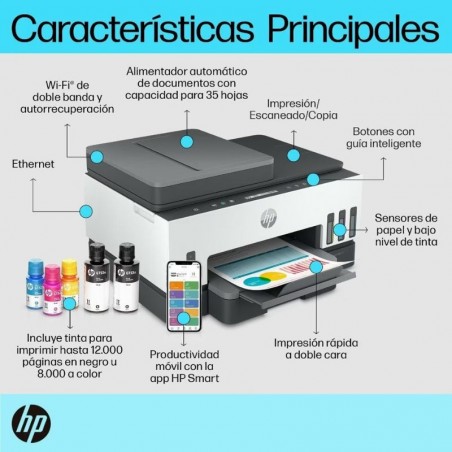 Impresora HP Smart Tank 750 Wifi 3 en 1 - Multifuncion, ADF, Doble Cara