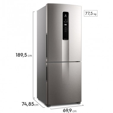 Heladera Electrolux F/S 488Lts Inverter Freezer Abajo  - Inox