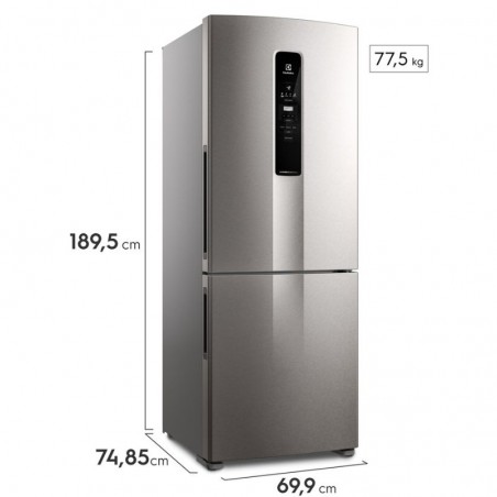 Heladera Electrolux F/S 488Lts Inverter Freezer Abajo  - Inox