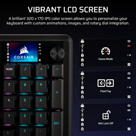 Teclado Gamer Corsair Vanguard Pro 96 – Switches magnéticos, pantalla LCD