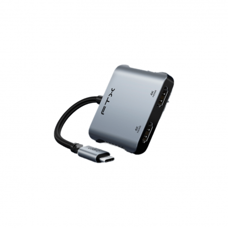 Adaptador FTX USB-C 4 en 1 – HDMI 4K, USB-A y USB-C, Color Gris