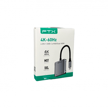 Adaptador FTX USB-C 4 en 1 – HDMI 4K, USB-A y USB-C, Color Gris