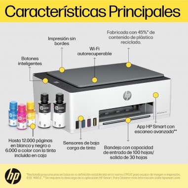 Impresora Multifunción HP Smart Tank 580 – Impresión, Copia, Escaneo y Tintas Incluidas + Tintas de REGALO