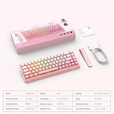 Teclado Onikuma G69 60% RGB Inalambrico - Rosa