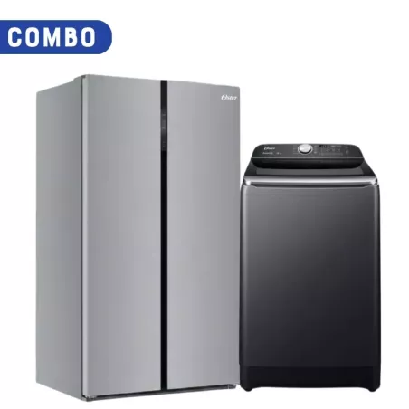 Combo Oster Heladera Side By Side 623L F/S Inverter + Lavarropas Carga Superior 16Kg Inverter