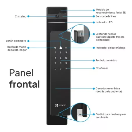 Cerradura Inteligente EZVIZ DL50FVS – Reconocimiento Facial 3D, Huella, WiFi, Bluetooth y Cámara