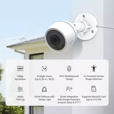 Cámara EZVIZ H3C – Full HD, Exterior, Visión Nocturna y Detección Inteligente de Personas