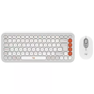 Teclado + Mouse Logitech Pop Icon Wireless - Blanco/Naranja
