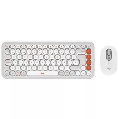 Teclado + Mouse Logitech Pop Icon Wireless - Blanco/Naranja
