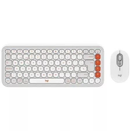 Teclado + Mouse Logitech Pop Icon Wireless - Blanco/Naranja