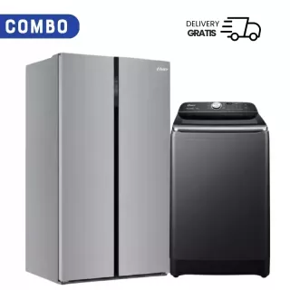 Combo Oster Heladera Side By Side 623L F/S Inverter + Lavarropas Carga Superior 16Kg Inverter